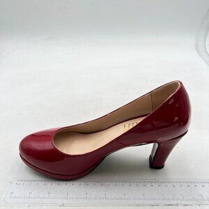 Miss left Red Low Platform High Chunky Heels Slip On Closed Round Toe Pump